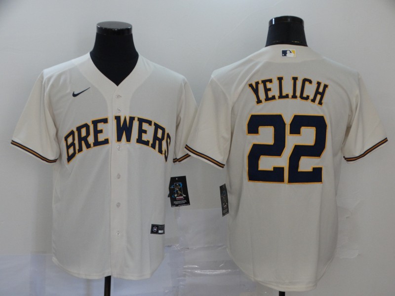 Men's Milwaukee Brewers Christian Yelich #22 Beige Jersey